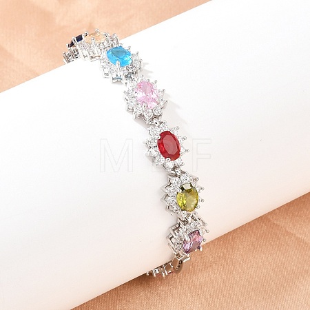 Platinum Tone Brass Micro Pave Cubic Zirconia Tennis Bracelets BJEW-B160-15P-1