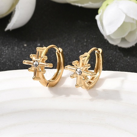 Star 304 Stainless Steel Rhinestone Hoop Earrings EJEW-P344-07G-1
