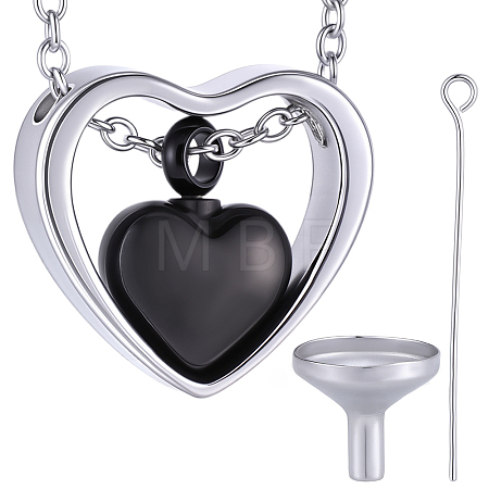 1Pc 304 Stainless Steel Heart Pendant Urn Ashes Necklaces NJEW-CN0001-19EBP-1