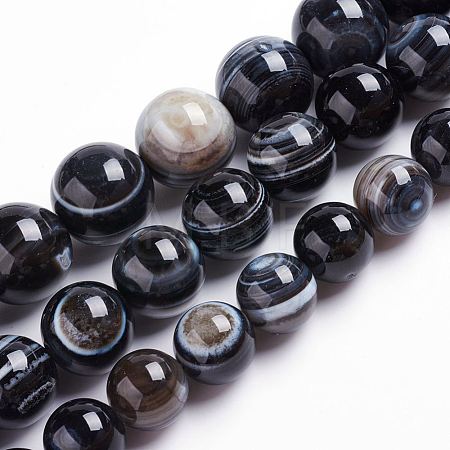 Natural Black Striped Agate/Banded Agate Beads Strands G-J359-01-8mm-1