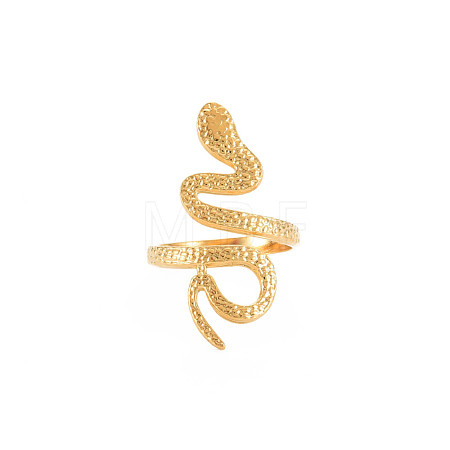 Ion Plating(IP) 304 Stainless Steel Snake Wide Open Cuff Ring for Women X-RJEW-S405-160G-1