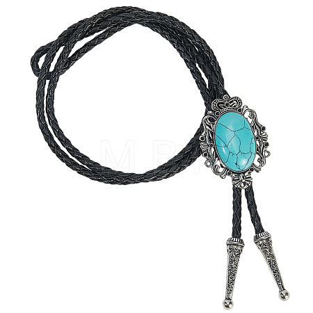 Natural Turquoise with PU Leather Lariat Necklace NJEW-WH20010-02A-1