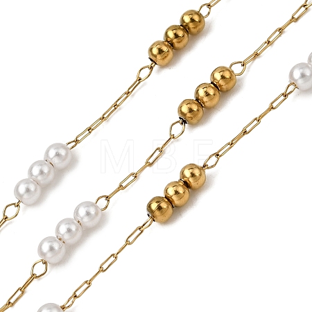 Handmade 304 Stainless Steel ABS Plastic Pearl Beaded Round Link Chains CHS-L032-01G-04-1