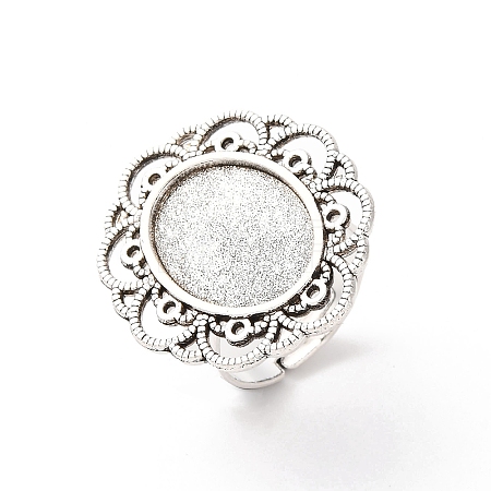 Vintage Adjustable Iron Flower Finger Ring Components Alloy Cabochon Bezel Settings PALLOY-O036-19AS-1
