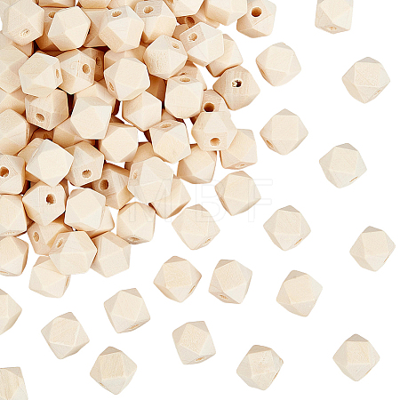 100Pcs Unfinished Wood Faceted Cube Beads WOOD-PA0001-75C-1