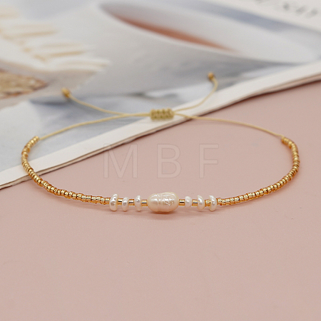 White Natural Freshwater Pearl and Glass Adjustable Braided Bead Bracelets for Women Daily Casual and Date Wear NA4638-1