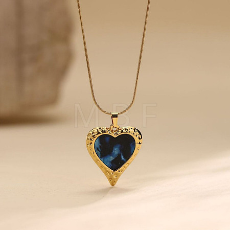 304 Stainless Steel & Synthetic Shell Heart Pendant Necklaces for Women WG39B48-03-1