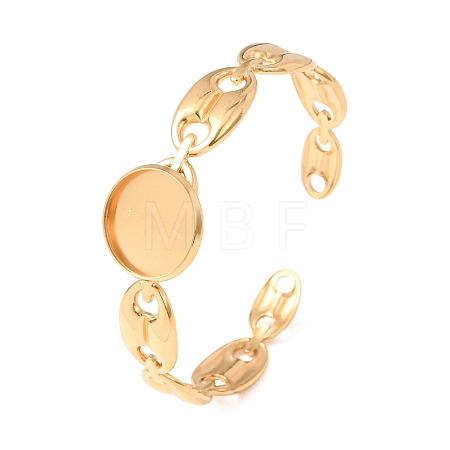 304 Stainless Steel Coffee Bean Chain Cuff Bracelet Blanks with Flat Round Bezel Settings SA-CBA4160-02A-G-1