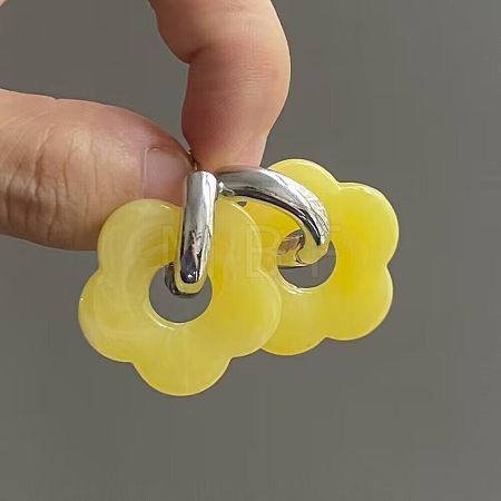 Flower Stainless Steel Acrylic Hoop Earrings FS-WGEB331-26-1