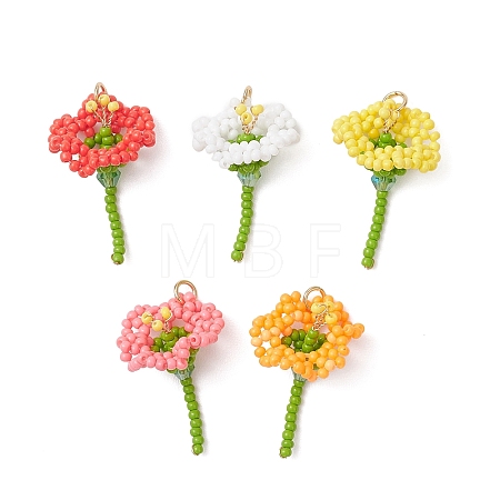 Glass Seed Beaded Flower Pendants PALLOY-MZ01171-1