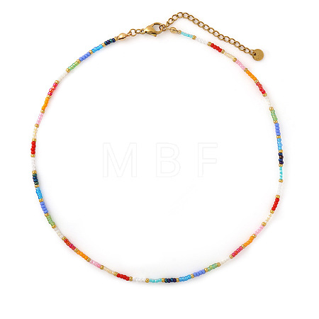 Bohemian Rainbow Color Round Glass Seed Beaded Necklaces for Women MU6538-1-1