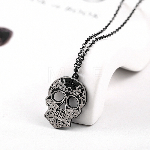 Stainless Steel Mexican Candy Skull Pendant Necklaces CQ9422-3-1