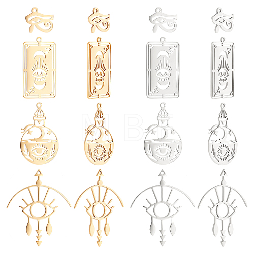 16Pcs 8 Style 201 Stainless Steel Laser Cut Pendants STAS-DC0009-93-1