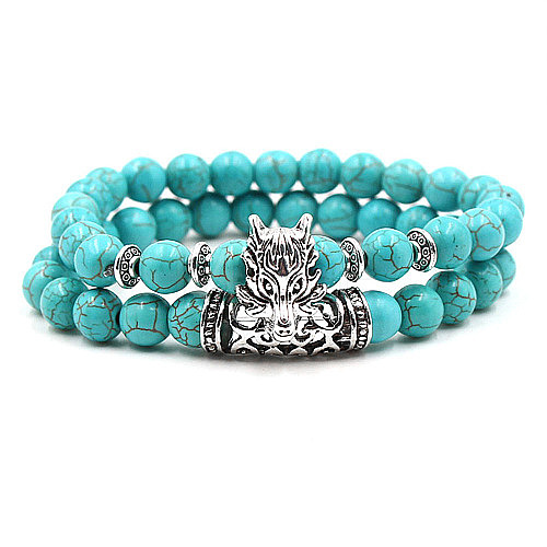 2Pcs Synthetic Turquoise Stretch Bracelet Sets for Women Men IX3190-9-1