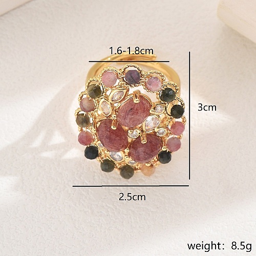 Vintage Brass Micro Pave Cubic Zirconia Adjustable Rings for Women's Party Dress HT9730-3-1