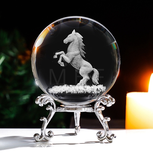 Inner Carving 12 Chinese Zodiac Signs Glass Crystal Ball Diaplay Decoration with Metal Holder PW-WG32D61-14-1