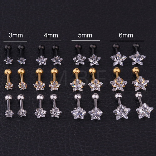 316L Surgical Stainless Steel Clear Cubic Zirconia Star Cartilage Earrings WGC4894-12-1