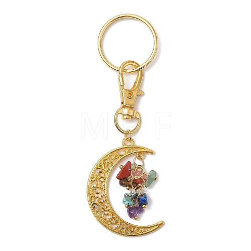 Chakra Theme Moon Natural Red Jasper & Howlite & Tiger Eye & Carnelian & Green Aventurine & Lapis Lazuli & Amethyst Chip Keychain KEYC-JKC00963-01-1