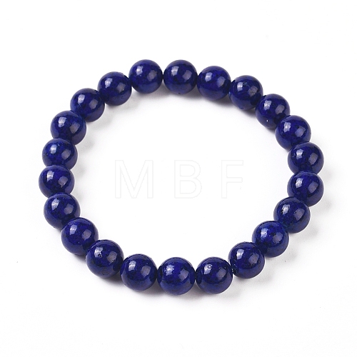 Natural Lapis Lazuli Round Bead Stretch Bracelets BJEW-L593-A08-1