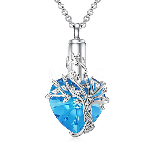 Heart with Tree of Life Glass Urn Pendant Necklaces PW-WG54592-02-1