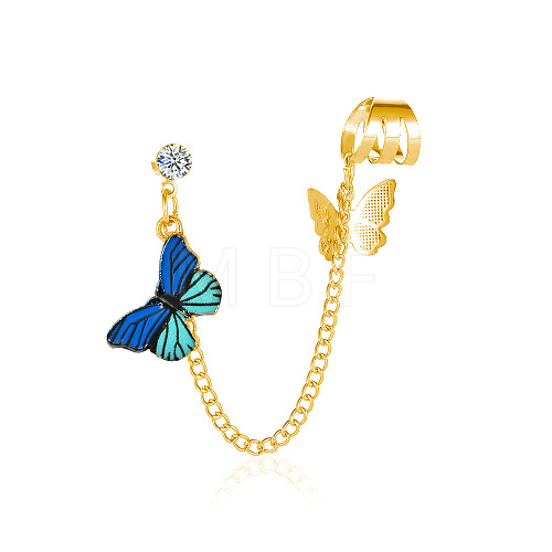 Butterfly Alloy Enamel Chains Tassel Stud Earrings WG03E93-09-1