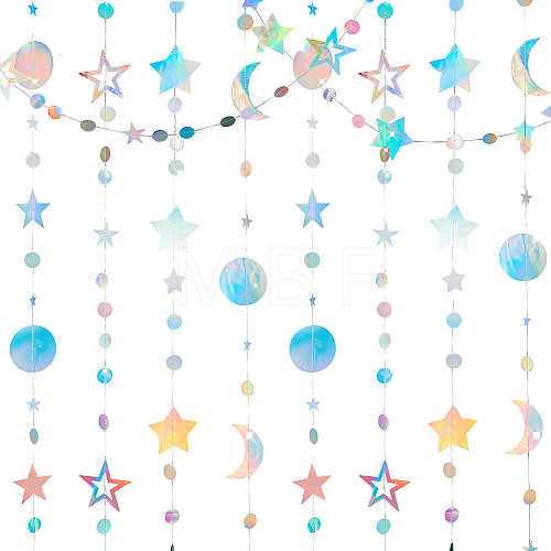   4Pcs 4 Style Iridescent Paper Glitter Circle Star Garland AJEW-PH0004-59-1