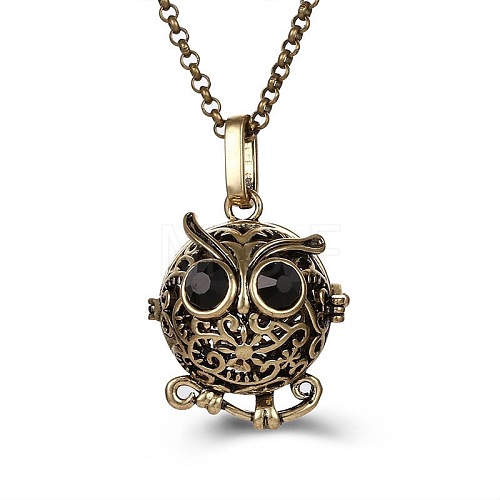 Owl Alloy Cage Pendant Necklaces MF5762-2-1