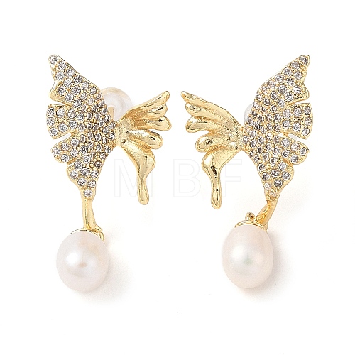 Natural Pearl Stud Earrings EJEW-L286-04G-1