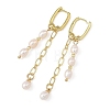 Brass & Natural Pearl Hoop Dangle Earrings EJEW-JE07390-4