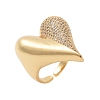 Rack Plating Heart Brass Micro Pave Cubic Zirconia Open Cuff Rings for Women RJEW-B064-04G-02-1