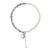 Synthetic Non-magnetic Hematite Chip with Potato Natural Pearl Beaded Necklaces NJEW-JN05894-01-4