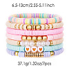 7Pcs Heart Pattern Polymer Clay & Plastic Pearl & CCB Plastic Beaded Stretch Bracelet Set for Women FS-WG634BB-06-1