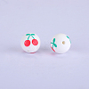 Printed Round with Cherry Pattern Silicone Focal Beads SI-JX0056A-153-1