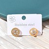 Ring with Clover 304 Stainless Steel Polymer Clay Rhinestones Stud Earrings EJEW-G453-04G-1