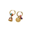 Brass Enamel Bell & Flat Round Hoop Dangle Earrings WG847A7-01-5