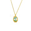 201 Stainless Steel Rhinestone and Enamel Colorful Oval with Butterfly Pendant Necklaces for Women FS-WGC8FD6-01-3