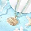 Ocean Electroplated Natural Scallop Shell Pendant Natural Flower Amazonite Rondelle Braided Bead Necklaces NJEW-JN06445-02-1