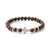 Cross Brass Micro Pave Clear Cubic Zirconia & 6mm Round Natural Mahogany Obsidian Beaded Stretch Bracelets for Women BJEW-JB10819-01-1