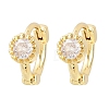 Flower Brass Micro Pave Clear Cubic Zirconia Hoop Earrings EJEW-D348-16G-2