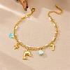 304 Stainless Steel & Plastic Pearl & Natural Stone Nuggets Tassel Double Layer Anklets FS-WG5DBE1-03-2