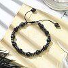 Black Glass & Non-magnetic Synthetic Hematite Round Braided Bead Bracelet BJEW-TA00440-2