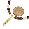 Dyed Synthetic Turquoise & Coconut & Wood Round Beaded Brass Feather Pendant Necklaces for Women NJEW-JN05460-01-3