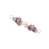 Natural Amethyst Chip & Natural Cultured Freshwater Pearl Rice Beaded Connector Charms PALLOY-JF03707-09-3