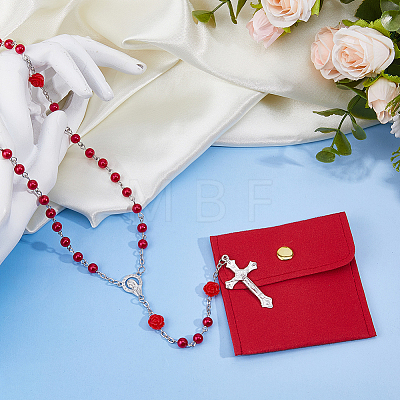 Imitaiton Round Pearl with Resin Flower Rosary Bead Necklaces NJEW-DC0001-23B-1