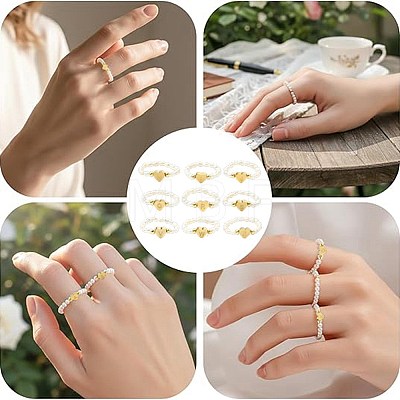 Natural Freshwater Pearl & 304 Stainless Steel Bead Finger Rings RJEW-FS00001-05-1