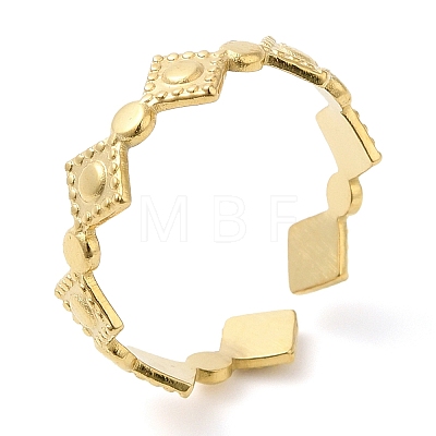 304 Stainless Steel Rhombus Open Cuff Ring for Women X-RJEW-I098-30G-1