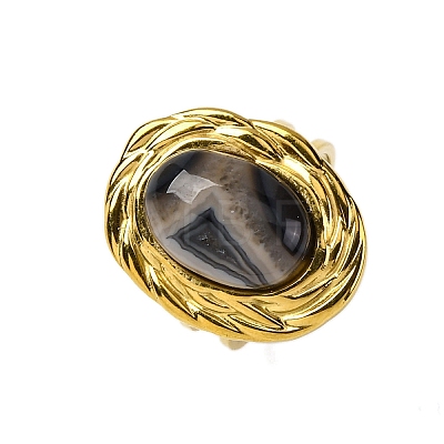 Oval Natural Banded Agate Finger Rings RJEW-M063-01G-14-1