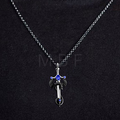 Alloy & 201 Stainless Steel & Rhinestone Dinosaur Wrapped Sword Pendant Necklaces for Men FS-WGFE8C1-01-1