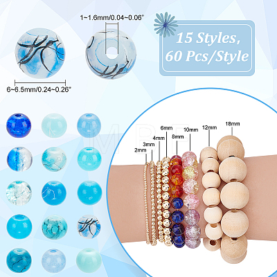   900Pcs 15 Style Glass Round Beads DIY-PH0020-95-1