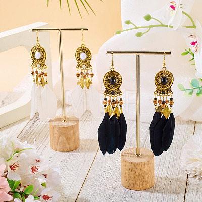 2 Pairs 2 Colors Feather Chandelier Earrings EJEW-TA0001-82-1